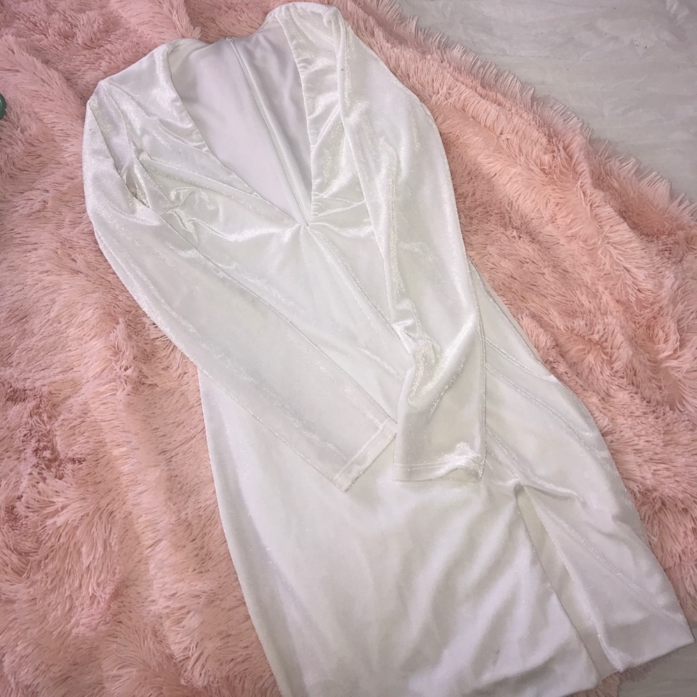 Custom Made White Velvet Slit Dress